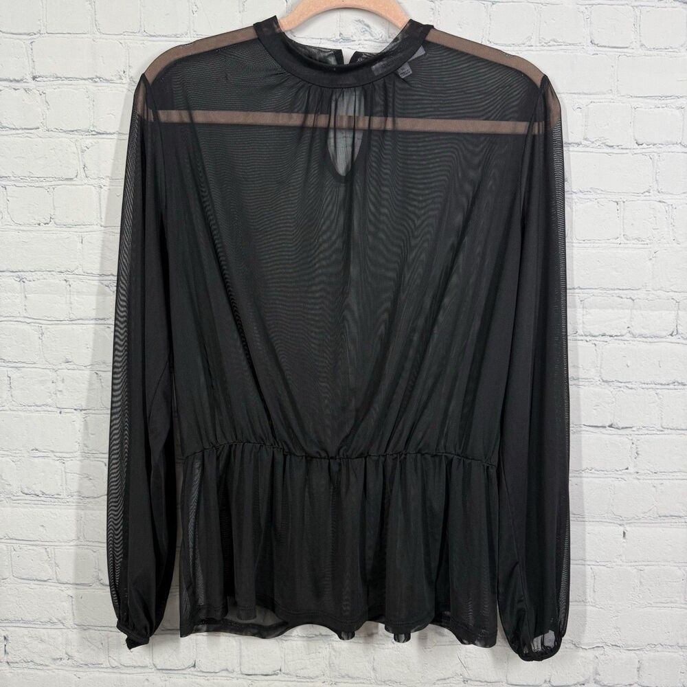 Black Sheer Blouse Women Size XL Transparent Whimsigoth Grounge Witchy Y2K Top